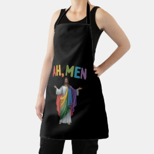 Ah Men Funny LGBT Gay Pride Jesus Rainbow Flag Apron