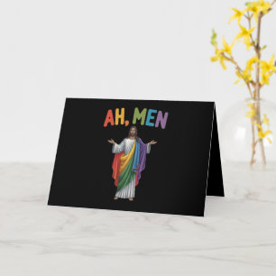 Ah Men Funny LGBT Gay Pride Jesus Rainbow Flag Card