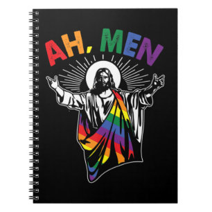 Ah Men Funny LGBT Gay Pride Jesus Rainbow Flag Chr Notebook