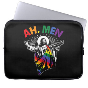 Ah Men Funny LGBT Gay Pride Jesus Rainbow Flag Laptop Sleeve