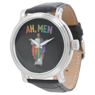 Ah Men Funny LGBT Gay Pride Jesus Rainbow Flag Watch
