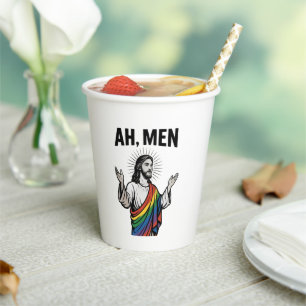 Ah Men Funny LGBT Gay Pride Jesus Rainbow Paper Cups