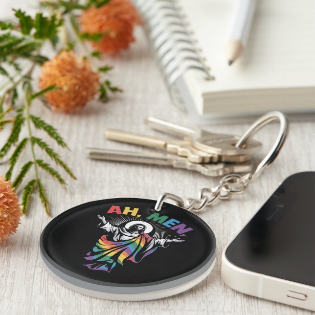 Ah Men Funny LGBT Gay Pride Key Ring (Front Right)
