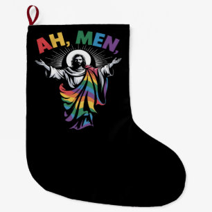 Ah Men Funny LGBT Gay Pride Large Christmas Stocking
