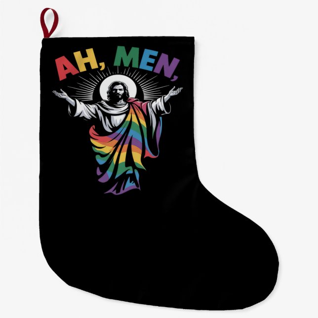 Ah Men Funny LGBT Gay Pride Large Christmas Stocking (Front)