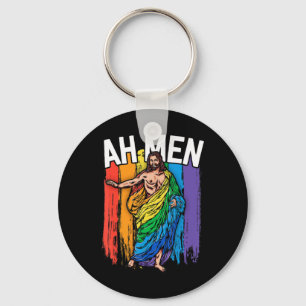 Ah Men Gay Jesus Shirt Funny LGBTQ Shirts Gifts Ra Key Ring