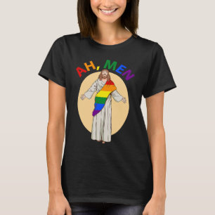 Ah Men Gay Pride Jesus Rainbow LGBT Flag Christia T-Shirt