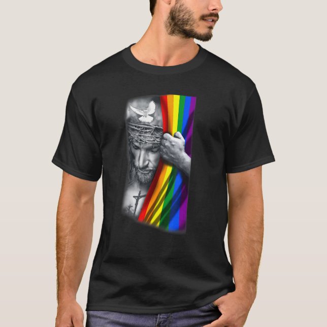 Ah Men Jesus Christian Pride Rainbow Flag Lgbt All T-Shirt (Front)