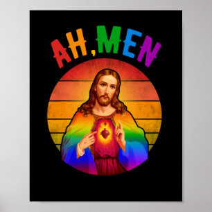 Ah Men LGBT Gay Pride Jesus Rainbow Christian Poster