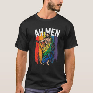 Ah Men LGBT Gay Pride Jesus Rainbow Christian T-Shirt