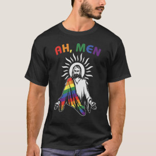Ah Men Lgbt Gay Pride Jesus Rainbow Flag Christia T-Shirt