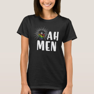 Ah Men LGBT Gay Pride Jesus Rainbow Flag Christia T-Shirt