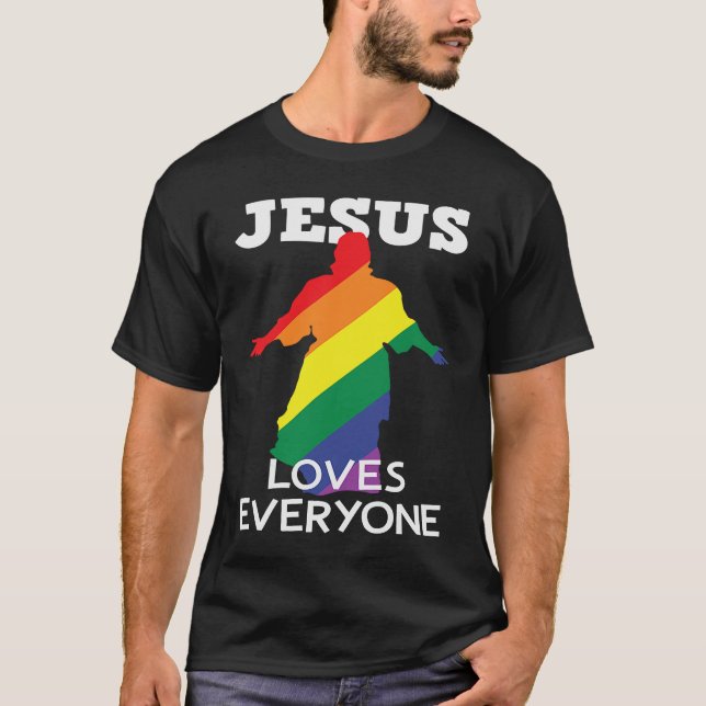 Ah Men LGBT Gay Pride Jesus Rainbow Flag Christian T-Shirt (Front)