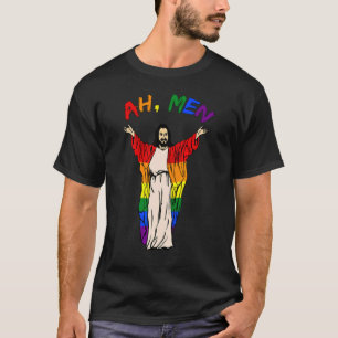 Ah Men   Lgbt Gay Pride Jesus Rainbow Peace Flag T-Shirt