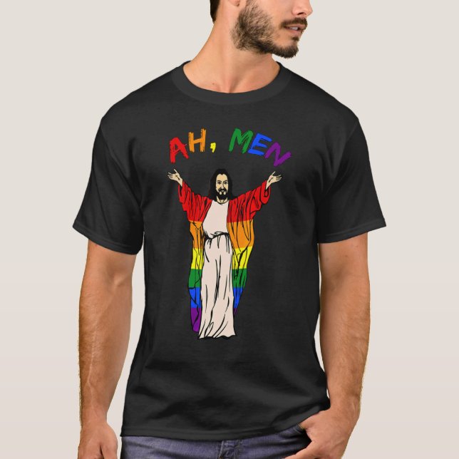 Ah Men   Lgbt Gay Pride Jesus Rainbow Peace Flag T-Shirt (Front)