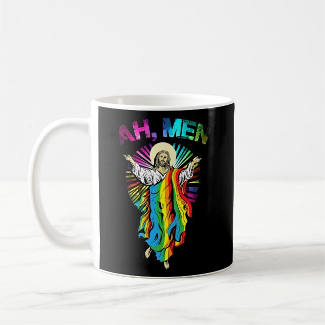 Ah Men Rainbow Gay Jesus Christian LGBT Pride Coffee Mug (Left)