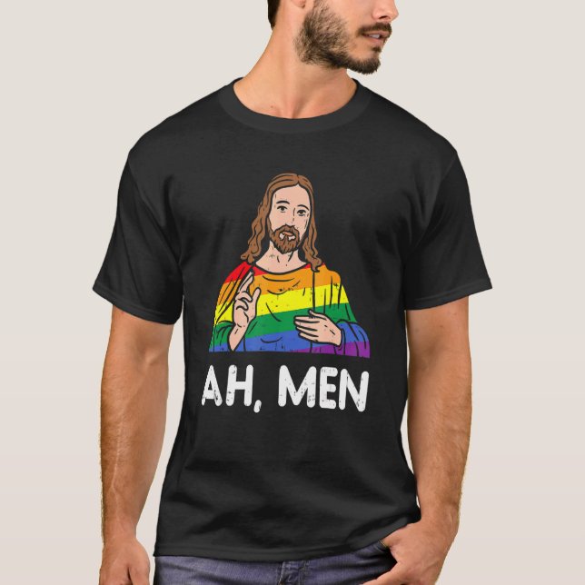 Ah Men Rainbow Gay Jesus Christian Lgbt Pride Flag T-Shirt (Front)