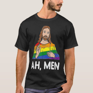 Ah Men Rainbow LGBT Gay Jesus Christian Pride Flag T-Shirt