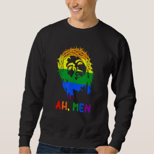 Ah Men Rainbow LGBTQ Pride Flag Gay Jesus Christia Sweatshirt