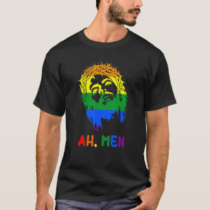 Ah Men Rainbow LGBTQ Pride Flag Gay Jesus Christia T-Shirt
