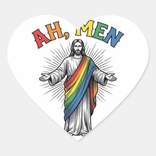 Ah Men Rainbow Religious Vintage Heart Sticker