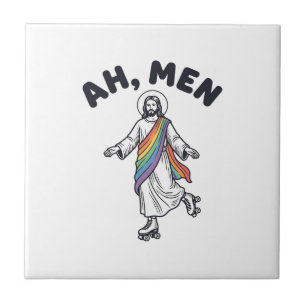 Ah Men Roller Skating Faith Vector Design_1 Ceramic Tile