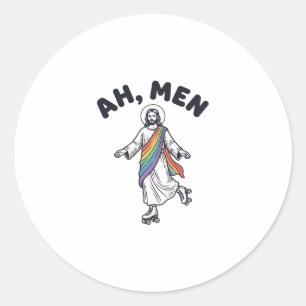 Ah Men Roller Skating Faith Vector Design_1 Classic Round Sticker