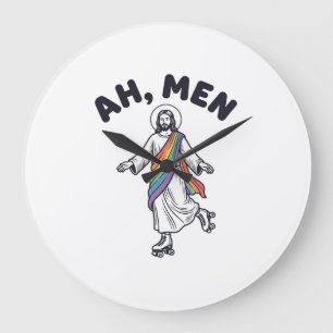 Ah Men Roller Skating Faith Vector Design_1 Large Clock