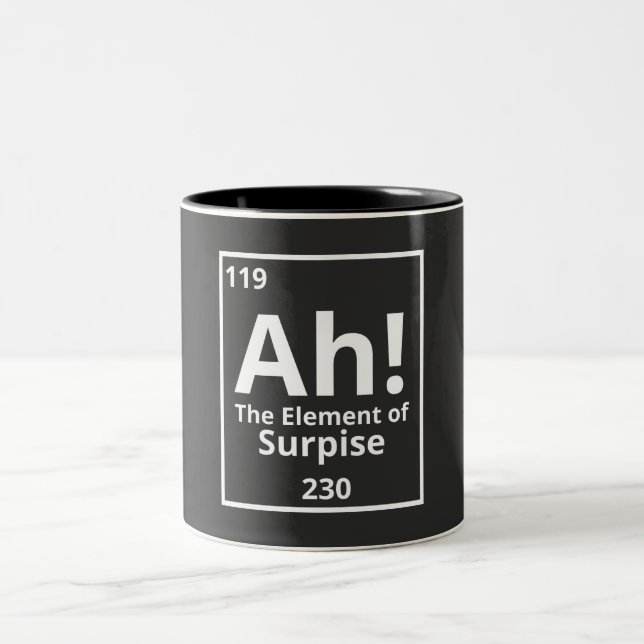ah the element of surprise funny periodic table Two-Tone coffee mug (Center)