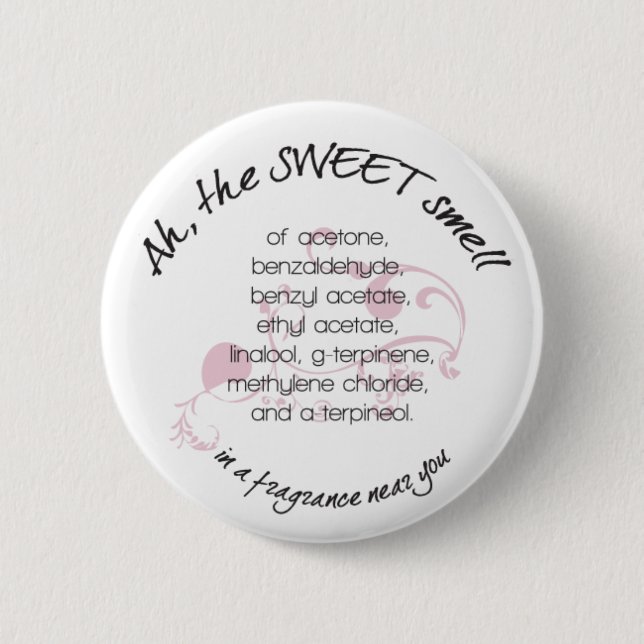 Ah, The Sweet Smell Button, White 6 Cm Round Badge (Front)