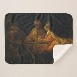 Ahasuerus Haman Esther Rembrandt Biblical Baroque Sherpa Blanket