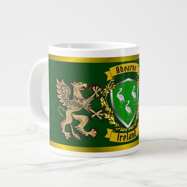 Ahearne/Aherne Irish Shield & Griffins Large Coffee Mug (Front Left)