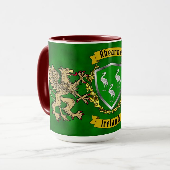 Ahearne Irish Shield & Griffins Personalised Mug (Front Left)