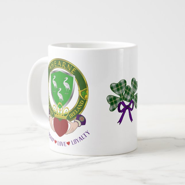 Ahearne Irish Shield w/Claddagh Personalised Large Coffee Mug (Front Left)