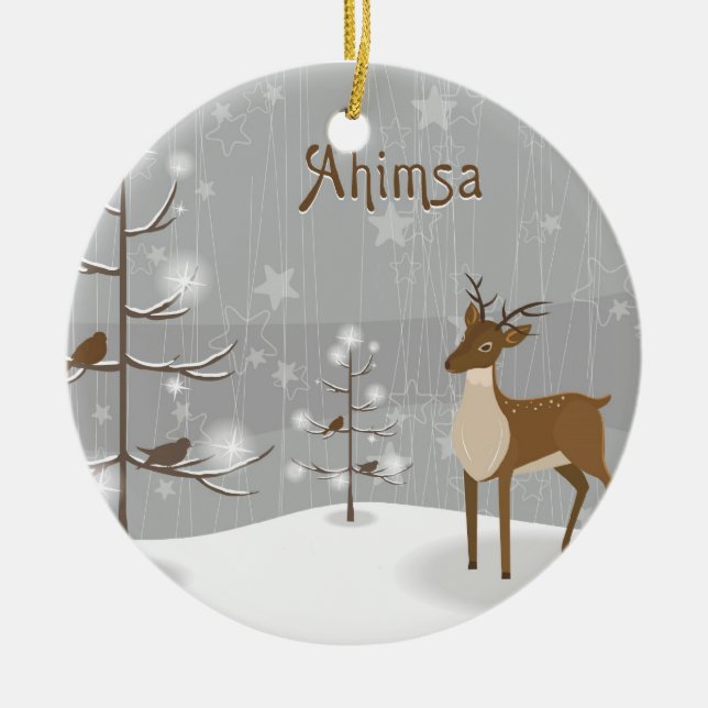 Ahimsa Holiday Reindeer Ceramic Tree Decoration (Front)