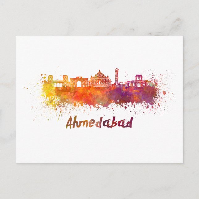Ahmedabad skyline in watercolor postcard (Front)
