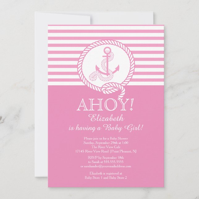 Ahoy! A Girl Nautical Girls Baby Shower Invitation (Front)