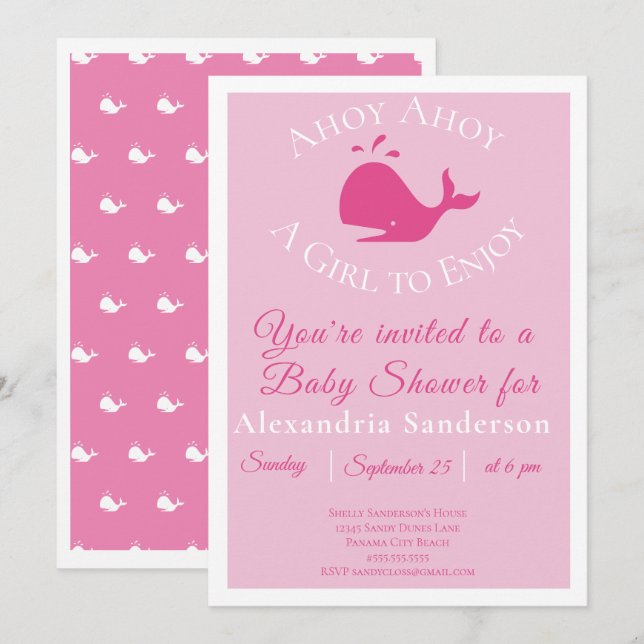 Ahoy A Girl to Enjoy  Nautical Baby Shower Invitation (Front/Back)