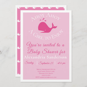 Ahoy A Girl to Enjoy  Nautical Baby Shower Invitation