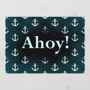 Ahoy! Anchor Pattern Design Dark Blue Invitation
