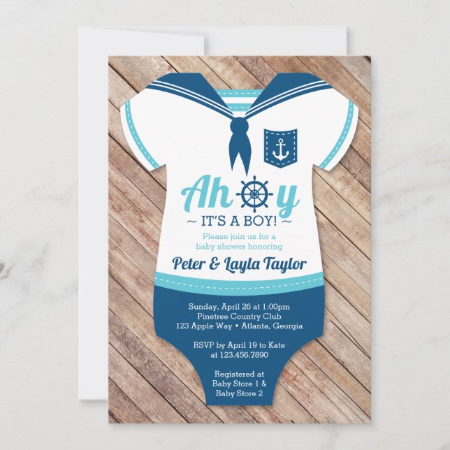Ahoy Baby Shower Invitation, Sailor, Nautical Invitation (Front)