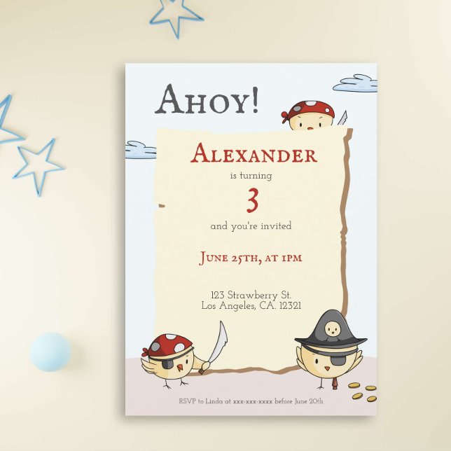 Ahoy Bird Pirate Theme Birthday Party Invitation (Creator Uploaded)
