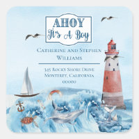 Ahoy Boy Lighthouse Baby Shower Return Address
