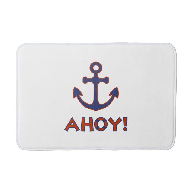 AHOY! Buoy + Anchor Design Red+Blue Bath Mat (Front)