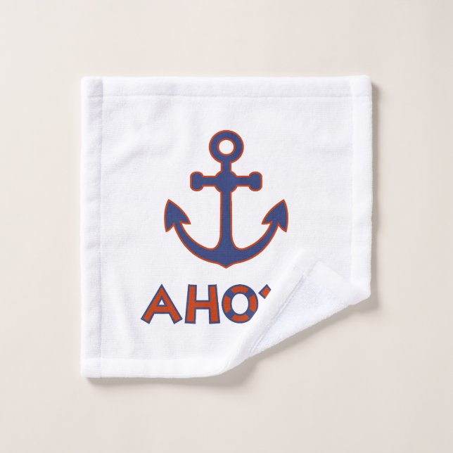 AHOY! Buoy + Anchor Design Red+Blue Bath Towel Set (Wash Cloth)