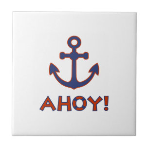 AHOY! Buoy + Anchor Design Red+Blue Ceramic Tile