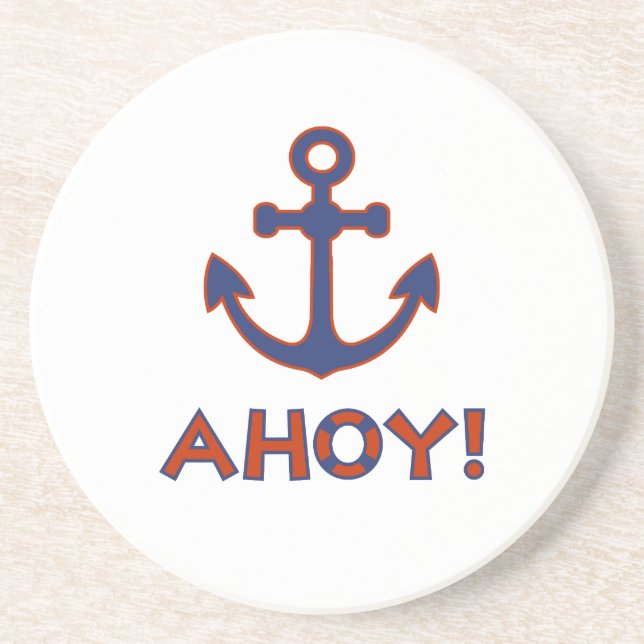 AHOY! Buoy + Anchor Design Red+Blue Coaster (Front)
