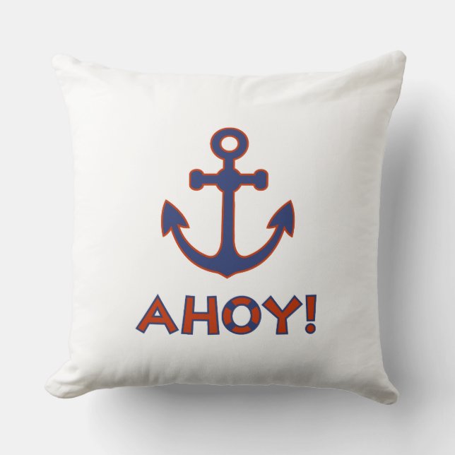 AHOY! Buoy + Anchor Design Red+Blue Cushion (Front)