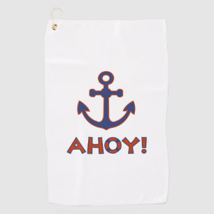 AHOY! Buoy + Anchor Design Red+Blue Golf Towel