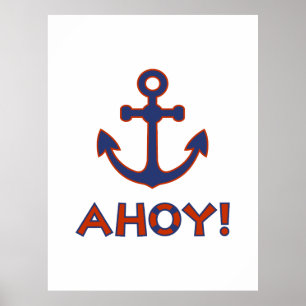 AHOY! Buoy + Anchor Design Red+Blue Poster